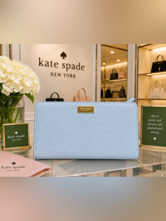 kate spade Handbags - Light Blue Saffiano Long Wallet with Gold Plate